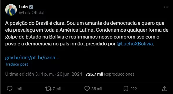 Lula da Silva fue de los primeros en repudiar