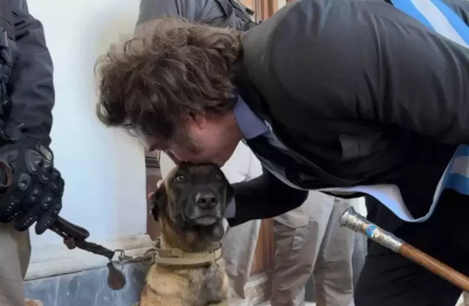 Milei besando un perrito en su asuncin presidencial